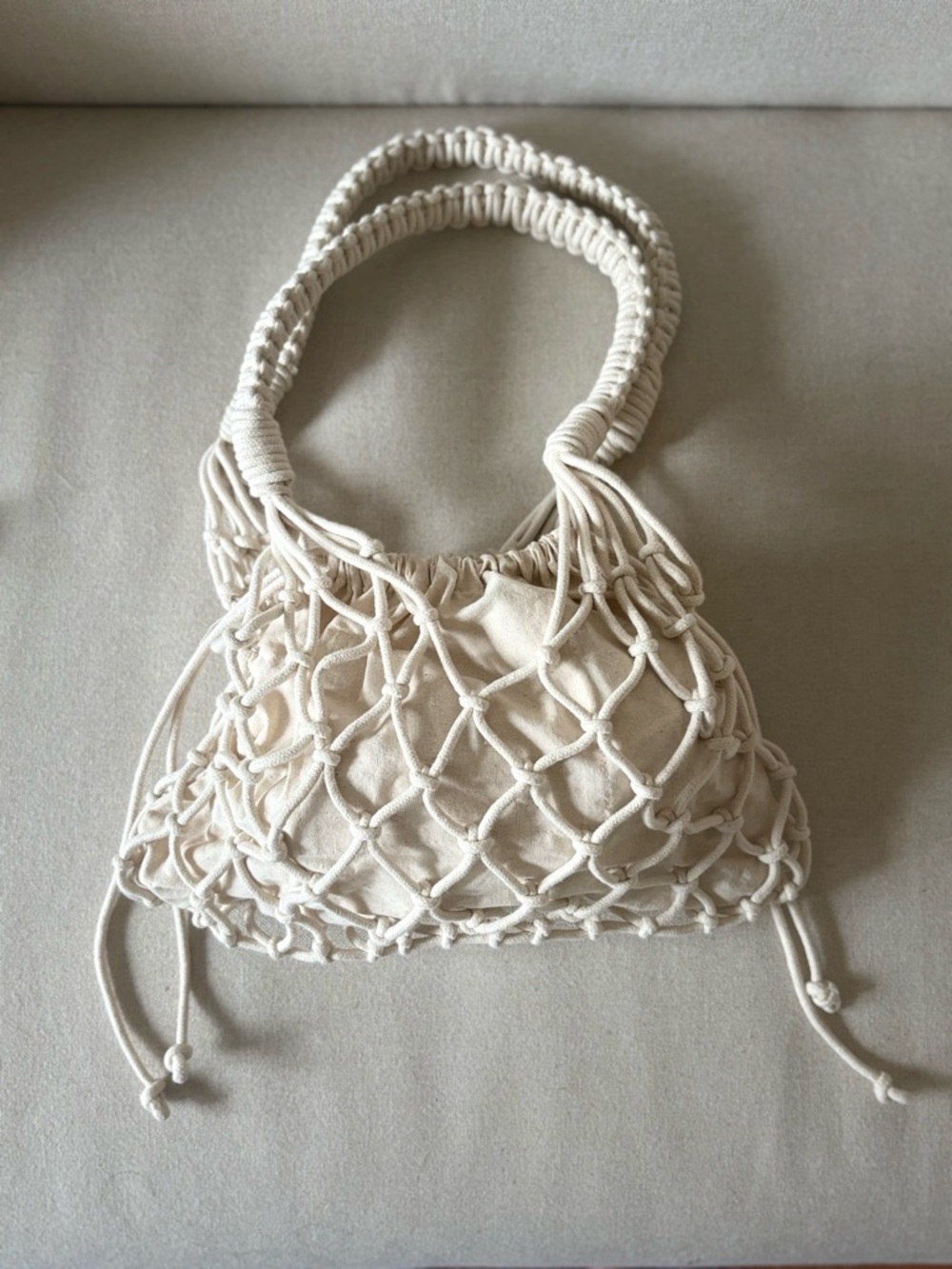 Abercrombie & Fitch NWOT Cream Macramé Drawstring Bag